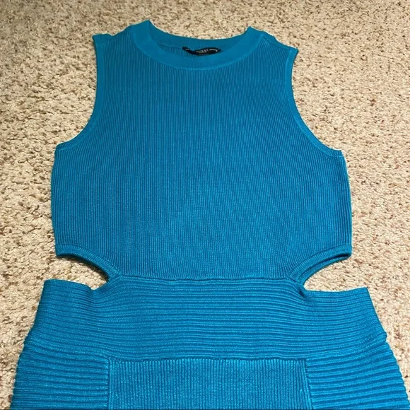 Guess cutout bodycon rib sleeveless dress size XS teal blue cocktail club - Picture 4 of 16